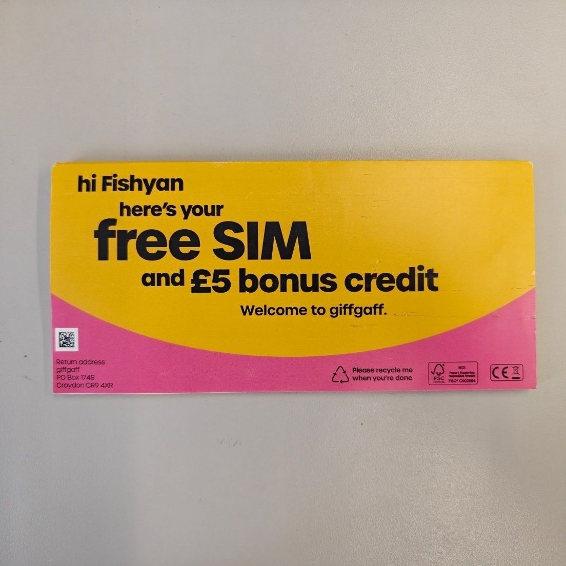 英国 Giffgaff 免月租电话卡(国内发货)